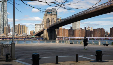 Fulton Ferry Landing under the Brooklyn Bridge.