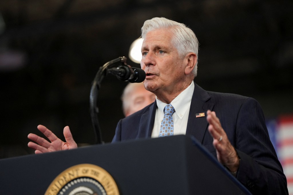 Bruce Blakeman, Nassau County executive and Republican gubernatorial candidate for New York, speaks during an event Friday, August 14, 2026, at the David S. Mack Center for Training and Intelligence in Garden City, New York. 