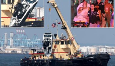 Grim photos show doomed boat pulled from New York Harbor hours after deadly crash killed 2, including tot