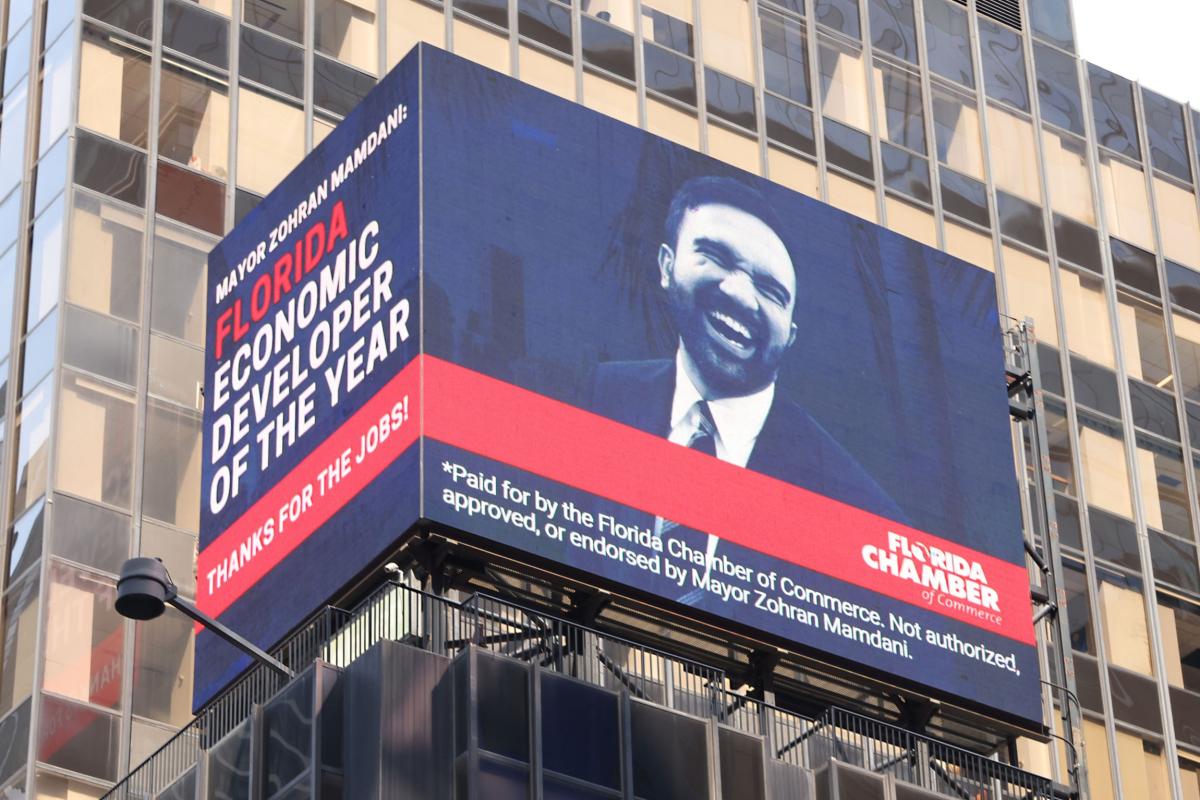 Florida official thanks 'Economic Developer of the Year' Mamdani with savage Times Square billboard