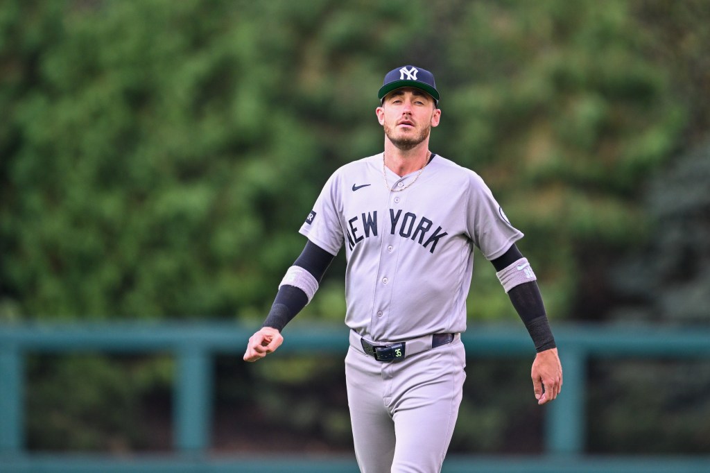 New York Yankees left fielder Cody Bellinger looks on during the game between the Philadelphia Phillies and the New York Yankees on July 25th, 2026 at Citizens Bank Park in Philadelphia, PA.