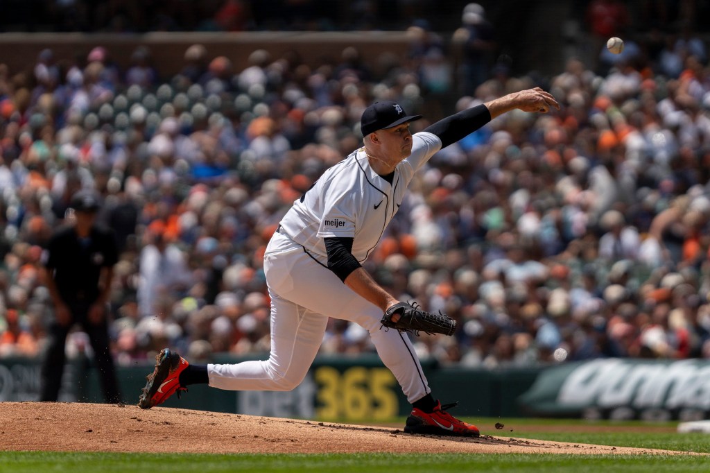 Detroit Tigers starting pitcher Tarik Skubal throws a pitch.