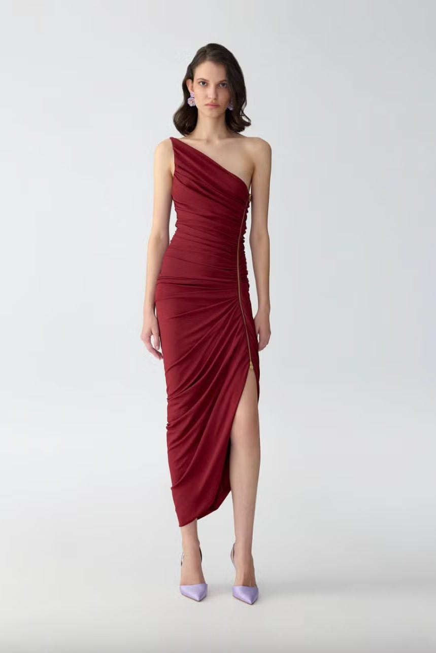Asymmetric Ruched Midi Dress
