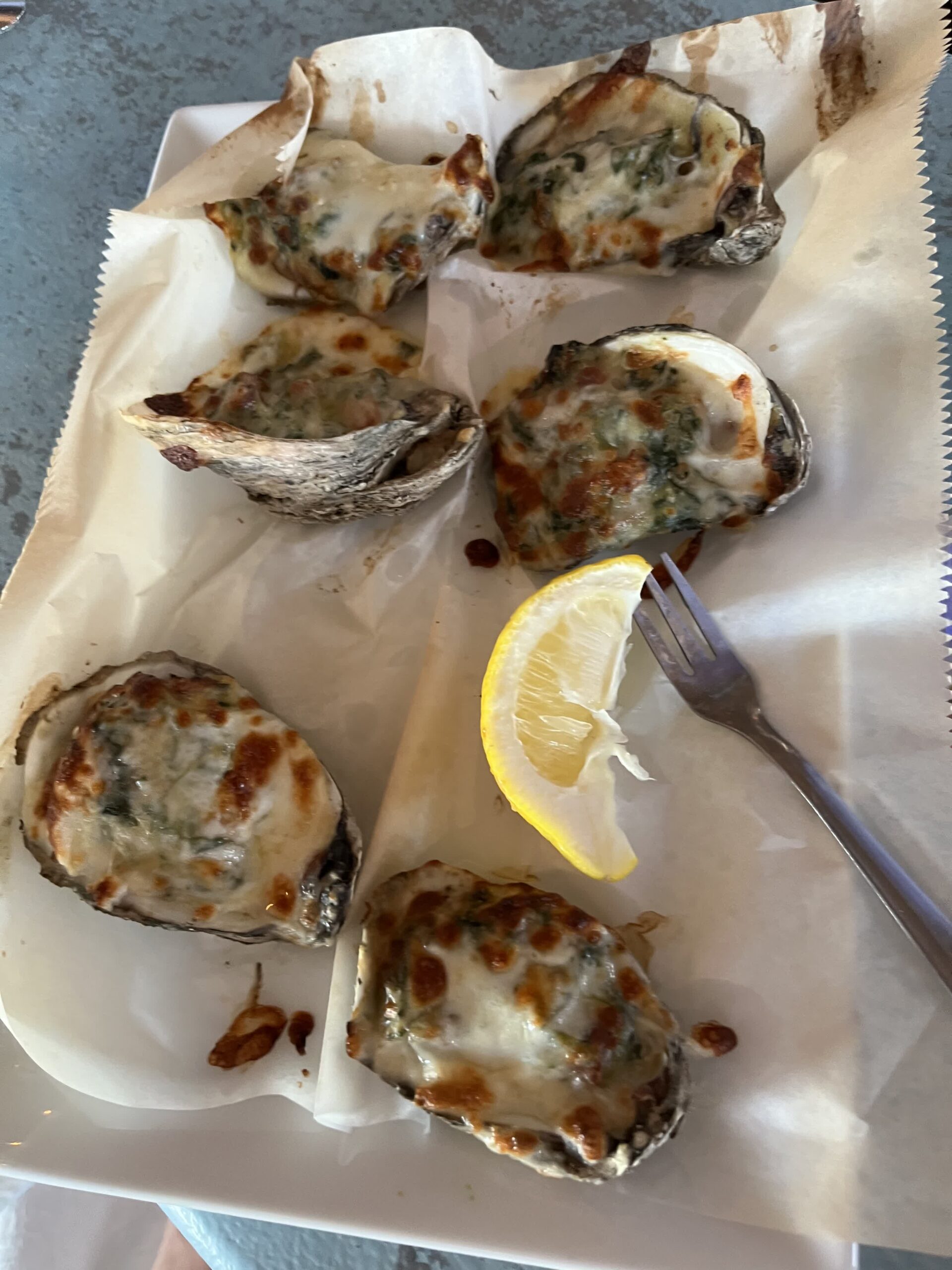 Baked cheese oysters at Swordfish Grill