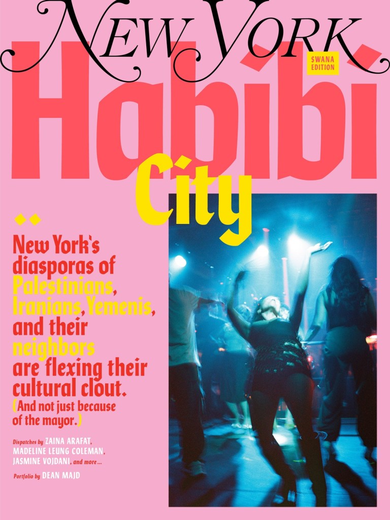 New York Magazine's "Habibi City" SWANA Edition cover featuring a blurry photograph of people dancing at a party.