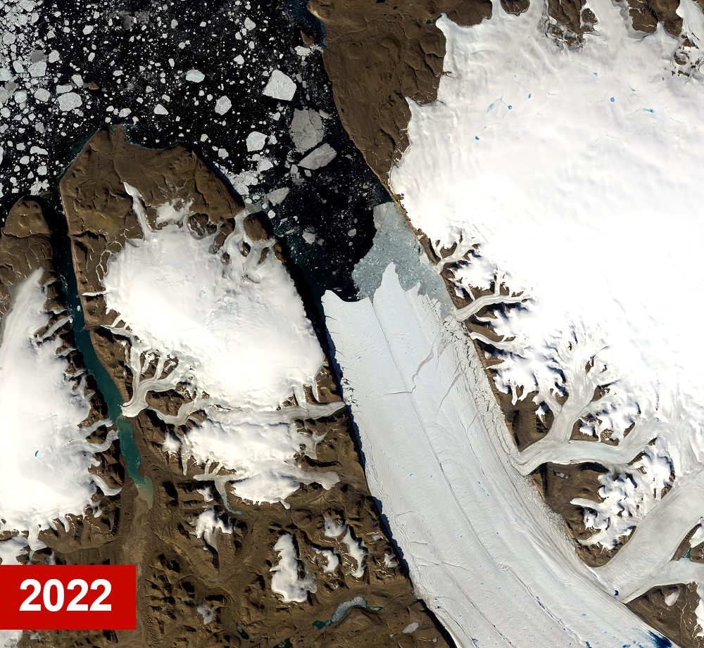 Satellite image of Petermann Glacier in Greenland in 2022.