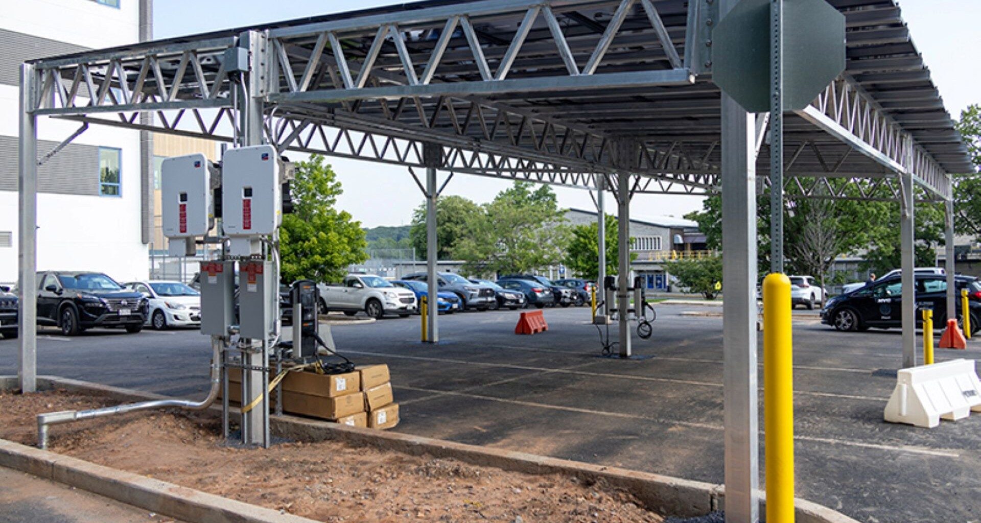 Solar canopy at The Michael J. Petrides School parking lot.