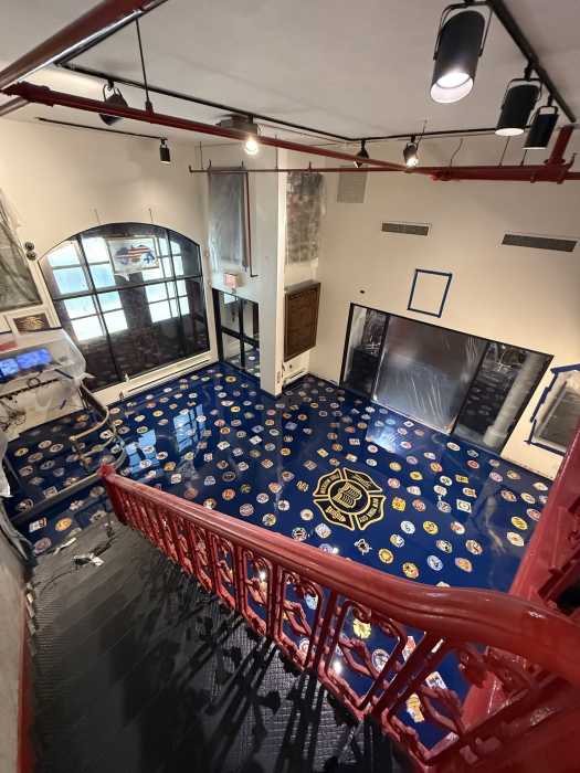 inside of a museum with a staircase