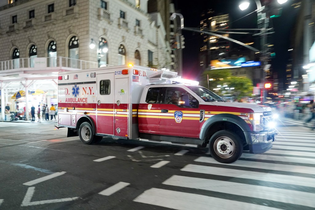 FDNY EMS ambulance driving in New York City.