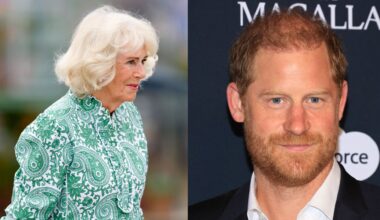 A split image of Queen camilla and Prince Harry