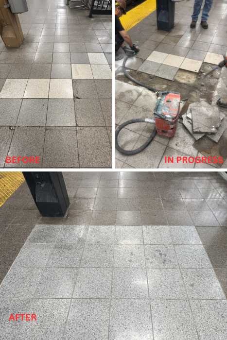 work being done on a train platform
