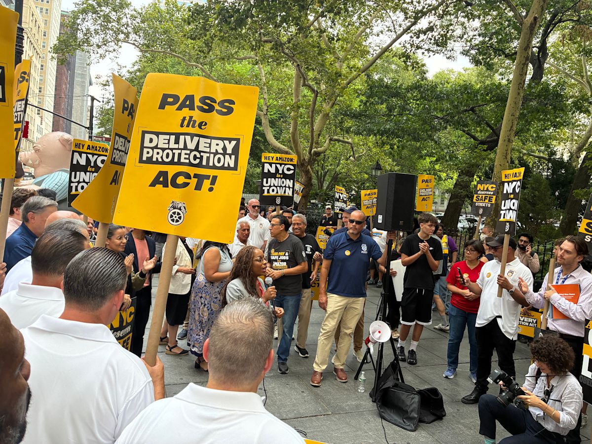 Amazon Workers Rally at NYC City Hall as Delivery Bill Gains Momentum