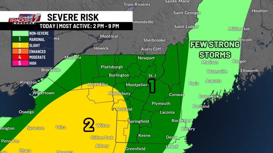 Upgraded severe risk for Vermont, New York today