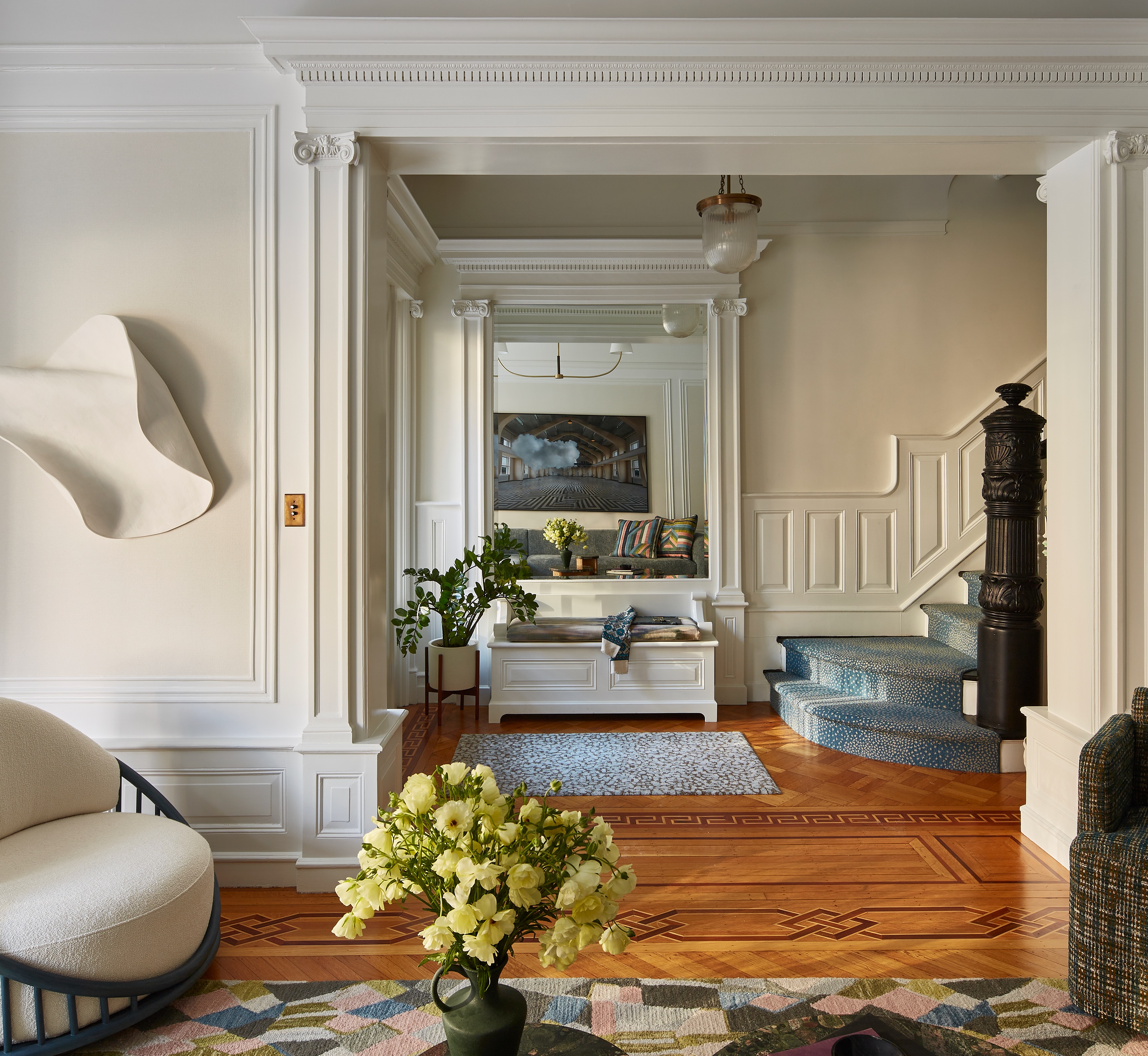ENTRY HALL WITH PIER MIRROR SEEN THROUGH OPENING FROM FRONT PARLOR