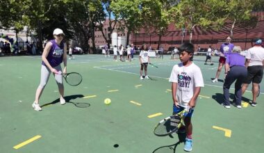 U.S. Open players give free tennis lessons to kids during Harlem sports clinic