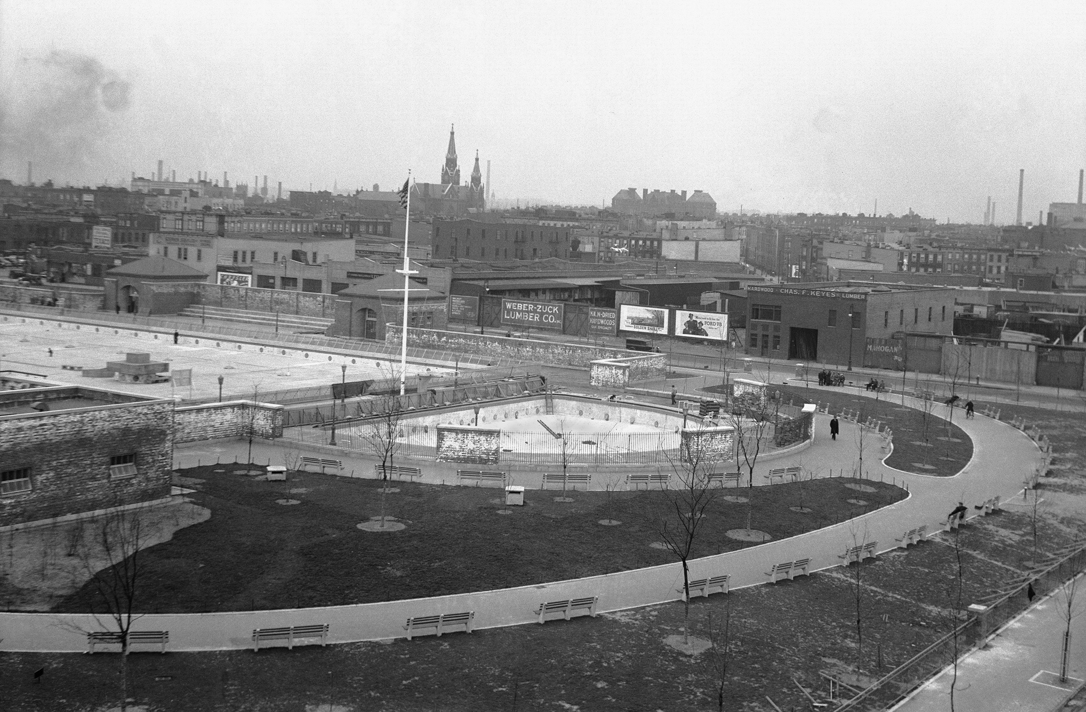 mccarren park - black and white photo of the park and pool