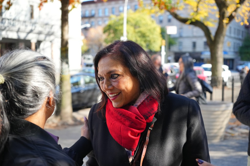Mira Nair, mother of Democratic New York City mayoral nominee Zohran Mamdani, attends a canvass launch.