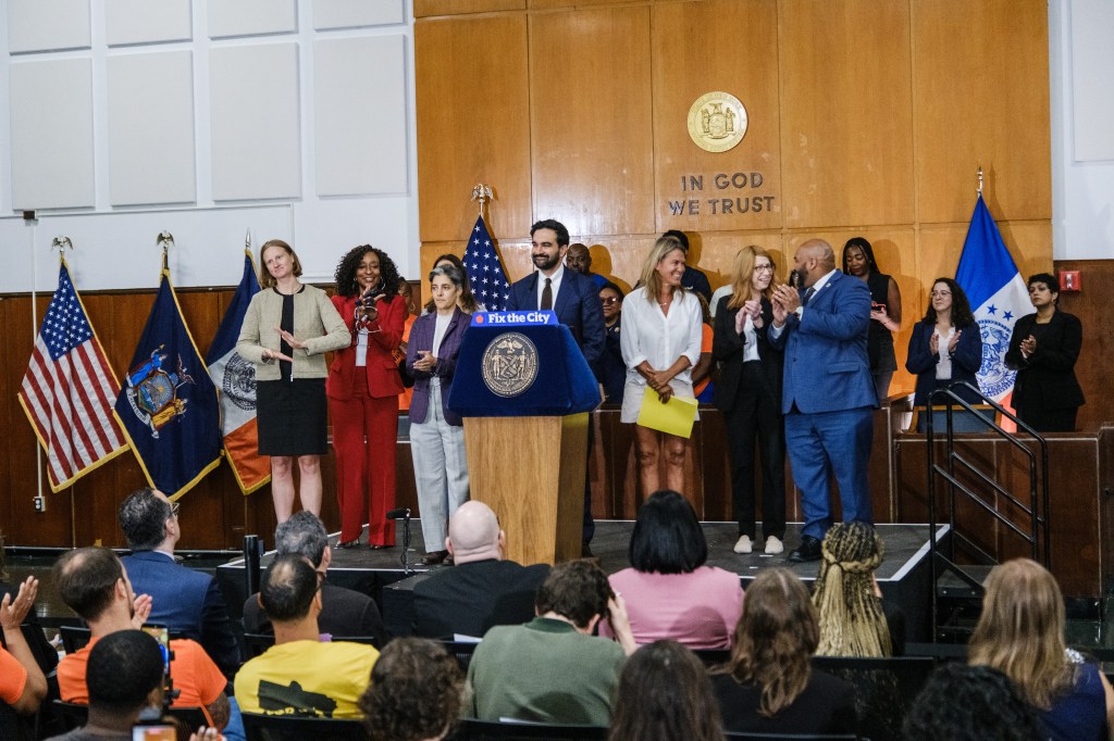 New York City Mayor Zohran Mamdani speaks at a press conference on a fast-track program for emergency housing court cases.