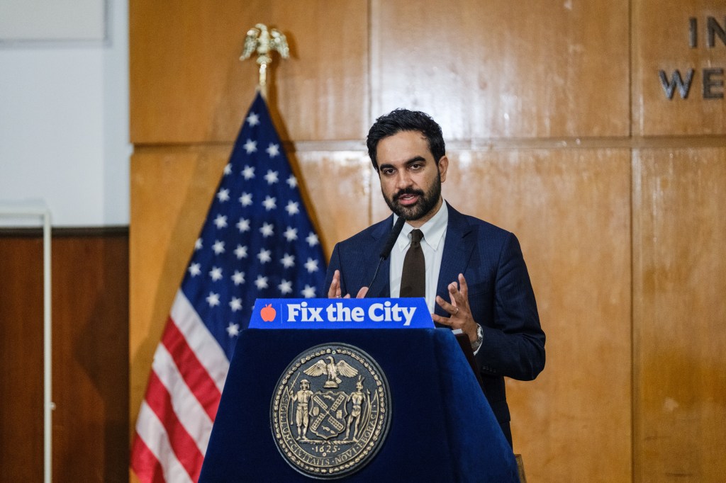 Zohran Mamdani speaks at a press conference on emergency housing court cases.