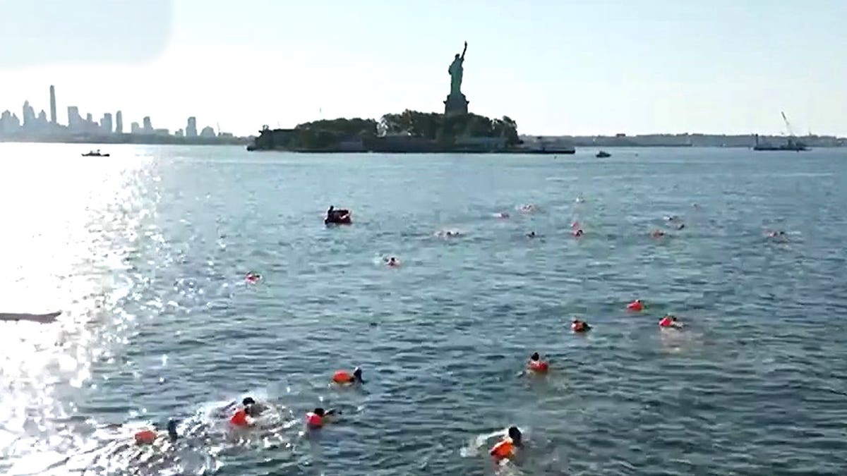NYC SEAL Swim participants in the NY Harbor