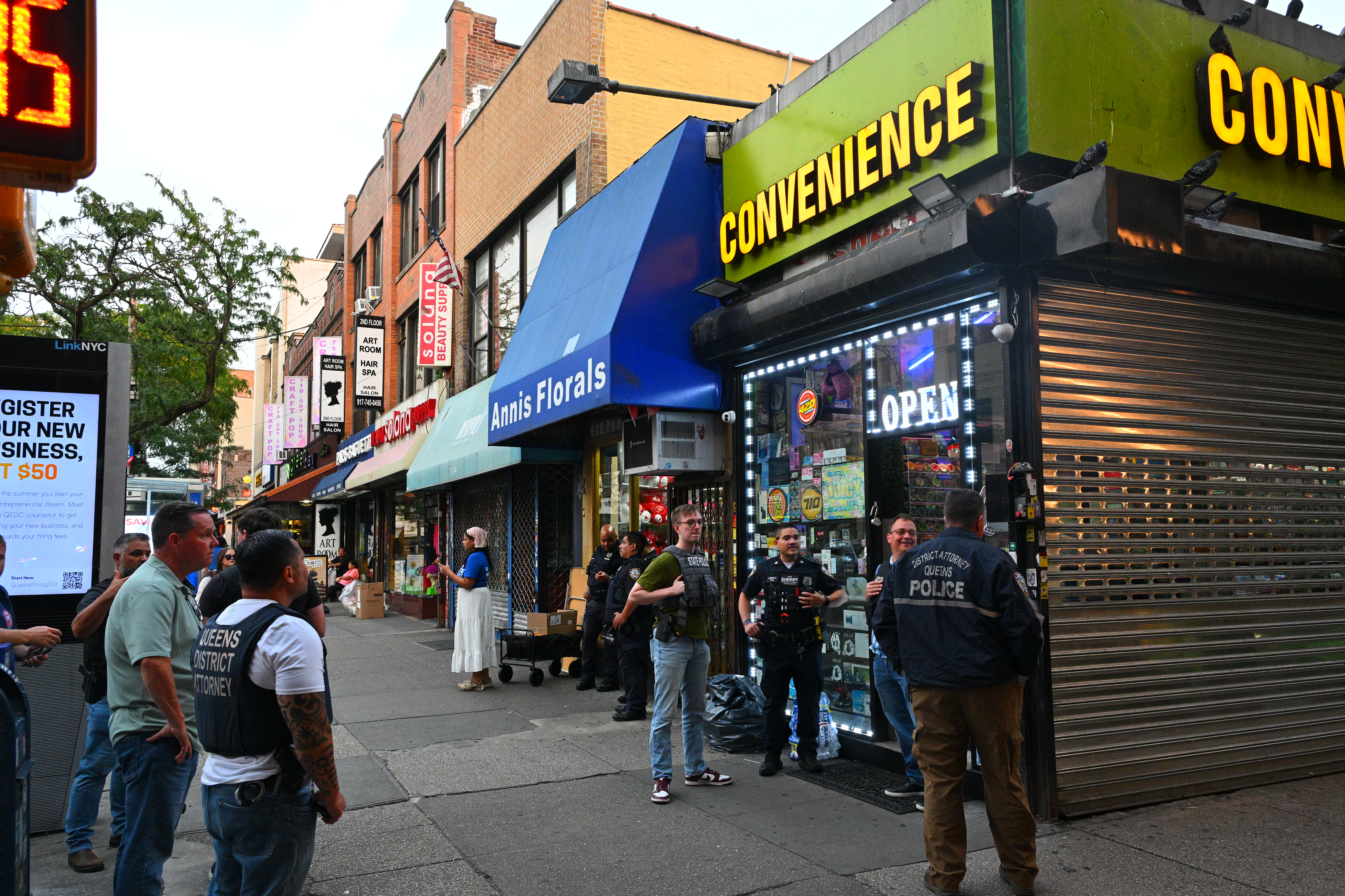 The raids were carried out with the assistance of the Queens District Attorney's Office and the New York State Police. 