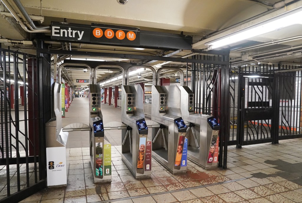 Police are seen at the scene where a person was stabbed in the arm at the Rockefeller Plaza subway station on Sixth Avenue at W48th Street in New York, NY, on Saturday, June 6, 2026. 