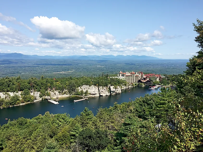 Mohonk Mountain House and lake near New Paltz, New York