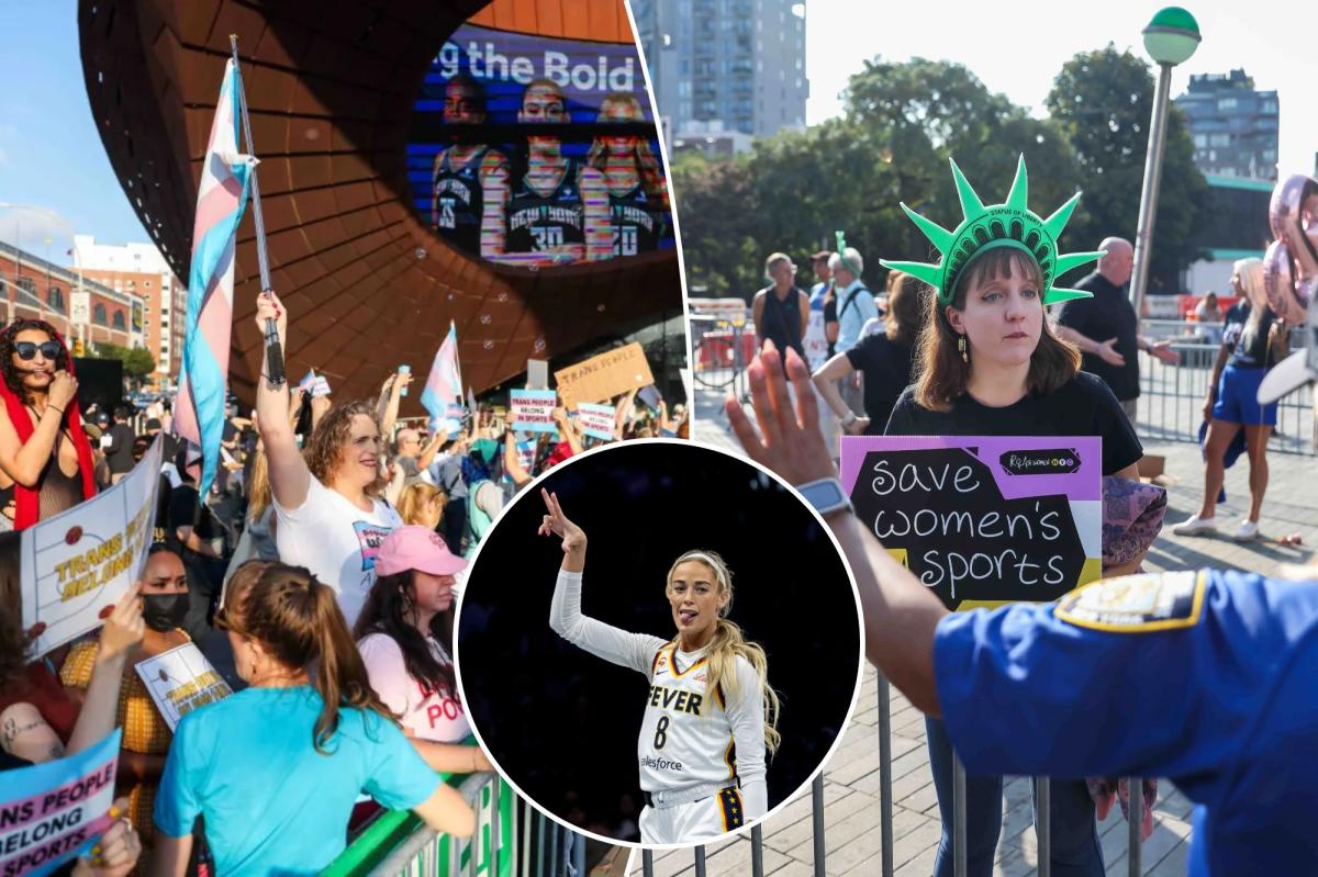 Sophie Cunningham supporters, detractors, rally outside NYC arena during Liberty v Fever WNBA game amid 'trans' scandal