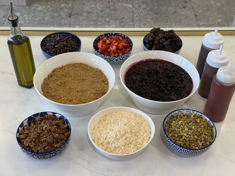 A variety of toppings at Somedays Bakery for the Kostantina Greek frozen yogurt 
