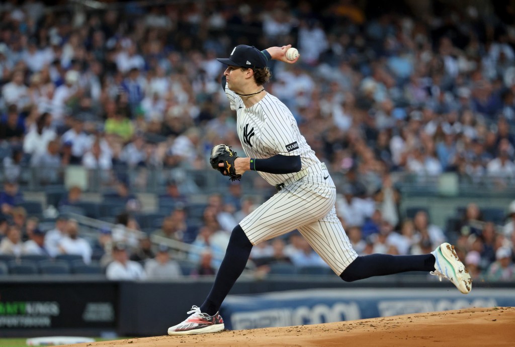 New York Yankees pitcher Cam Schlittler throws a pitch.