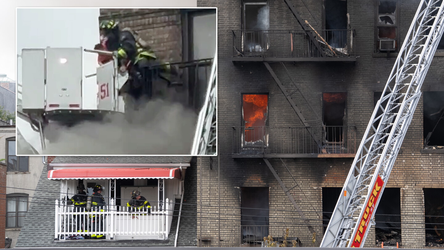 FDNY uses tower ladder to rescue child from fire escape in deadly Bronx fire