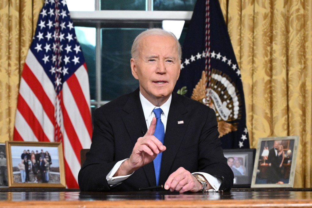 President Joe Biden delivering his farewell address from the Oval Office.
