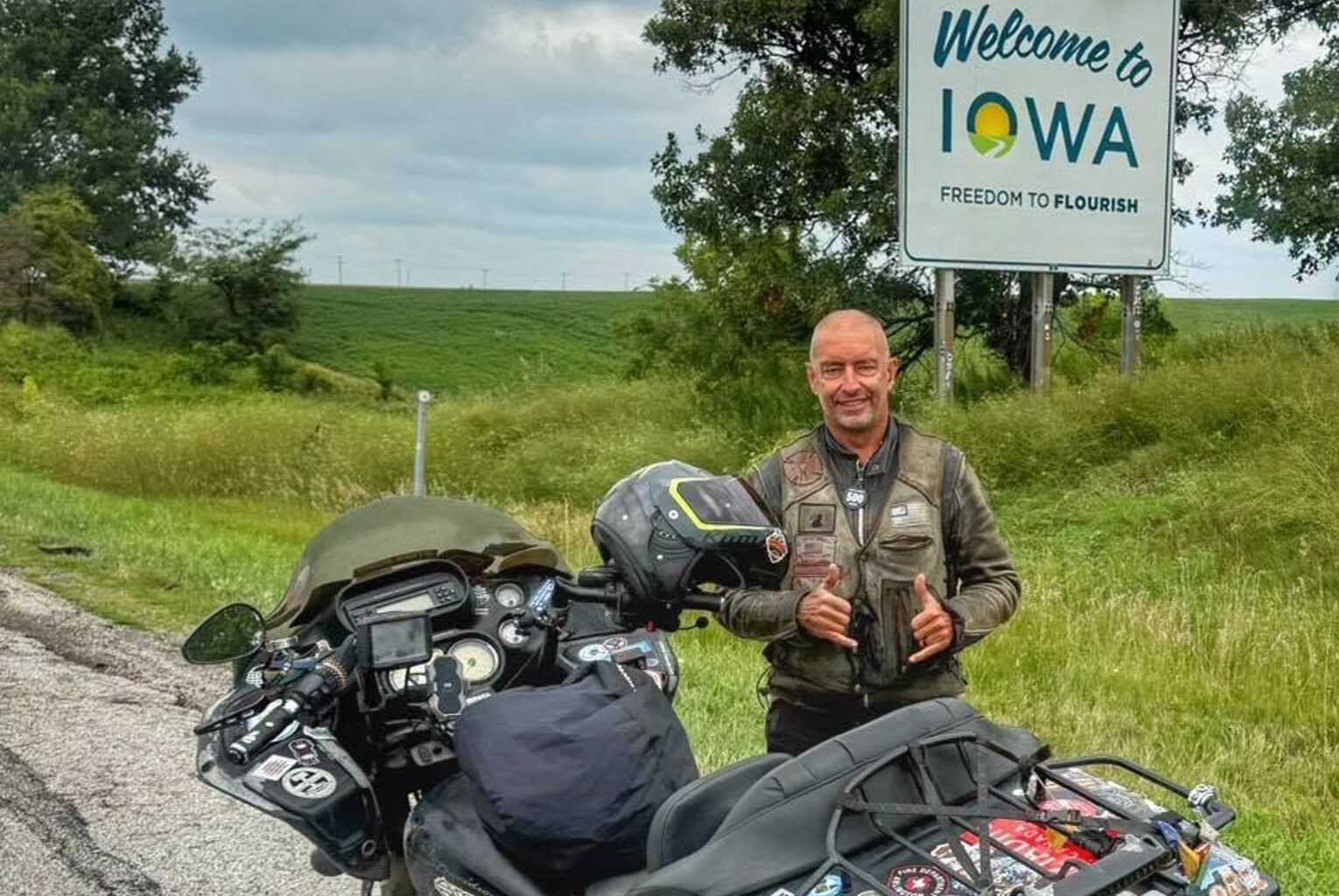 Retired NYC firefighter who cruises across America just passed through I-80 in Iowa