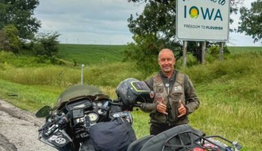 Retired NYC firefighter who cruises across America just passed through I-80 in Iowa