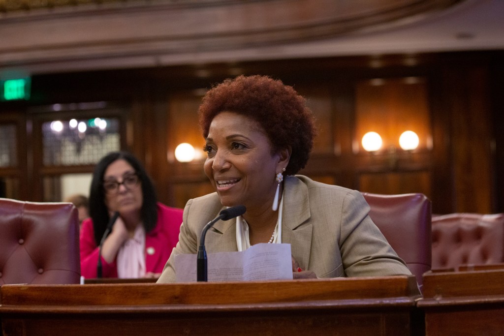 Councilmember Mercedes Narcisse speaks during a meeting at City Hall about Medicaid reimbursements.