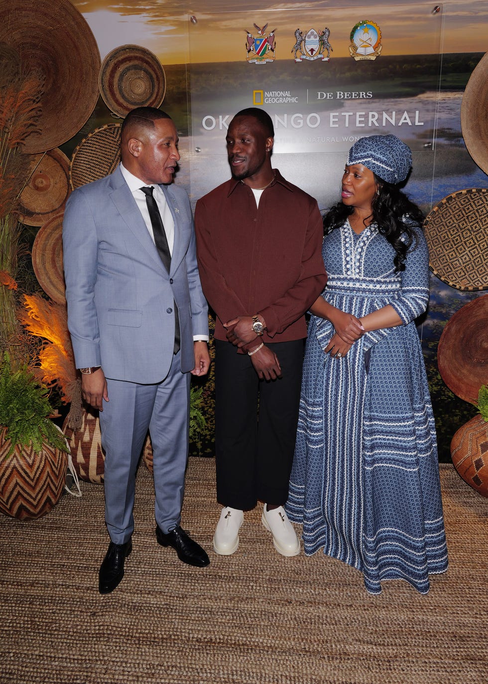 new york, new york september 23 lr president of the republic of botswana duma gideon boko, letsile tebogo, and first lady of the republic of botswana kaone boko attend national geographic society and de beers group celebrate okavango eternal 2026 launch at le jardin sur madison on september 23, 2026 in new york city photo by craig barrittgetty images for de beers group