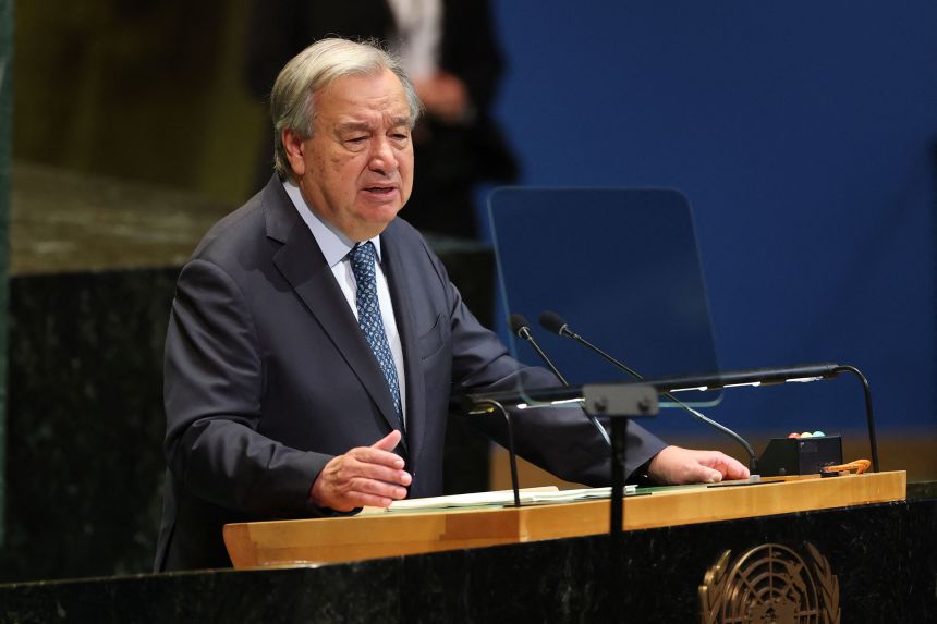 UN Secretary General Antonio Guterres speaks during the United Nations General Assembly at the UN headquarters in New York on September 23, 2025.