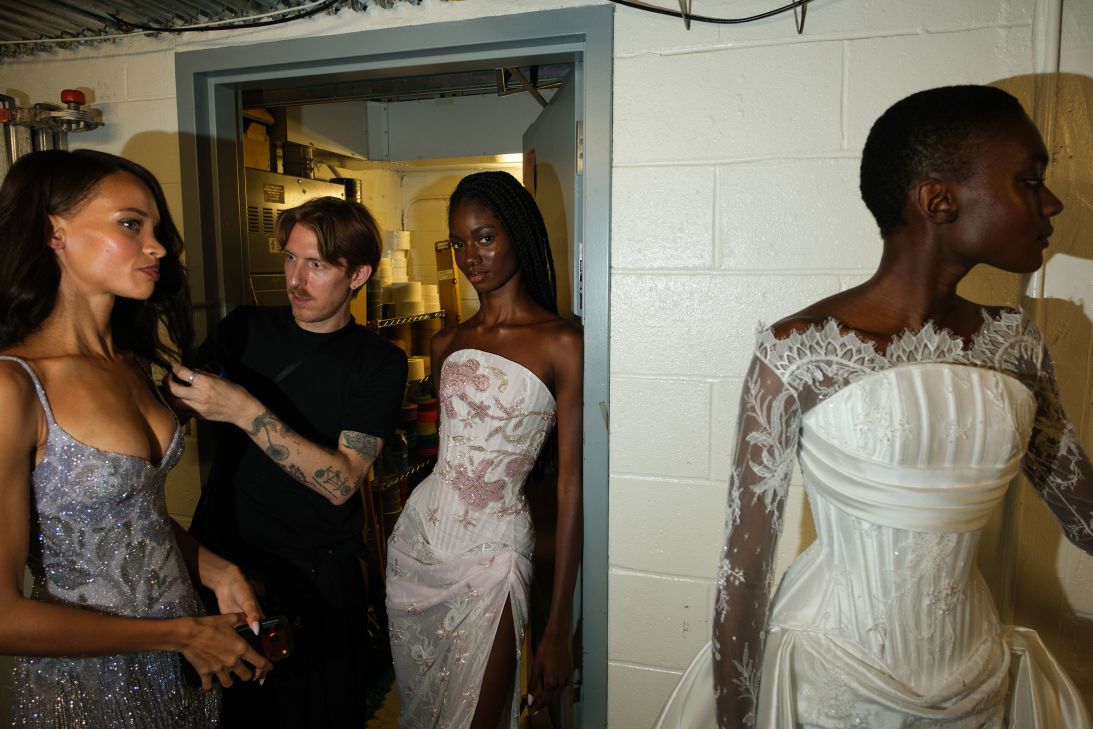 Designer Jackson Wiederhoeft is known for his intricately detailed corseted gowns.