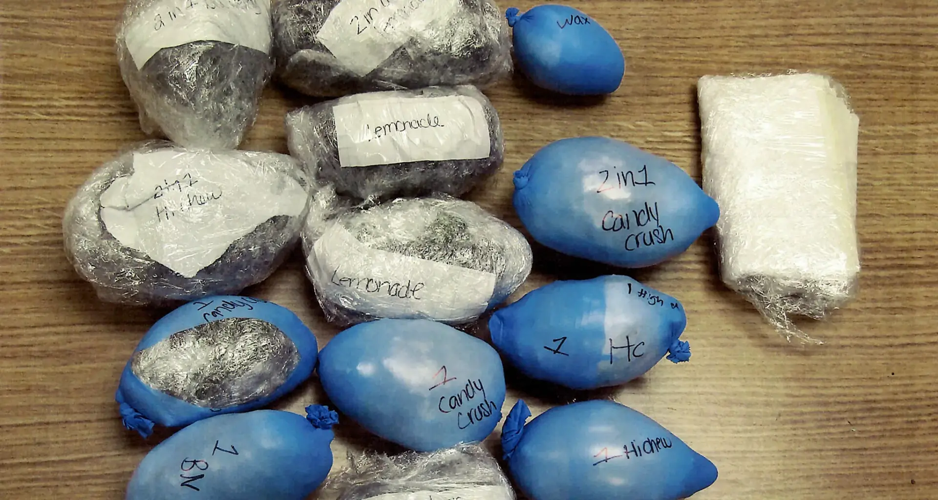 The state Department of Correction displayed balloons filled with contraband at Marcy Correctional Facility in upstate New York, March 14, 2026. Credit: New York State DOCCS via AP