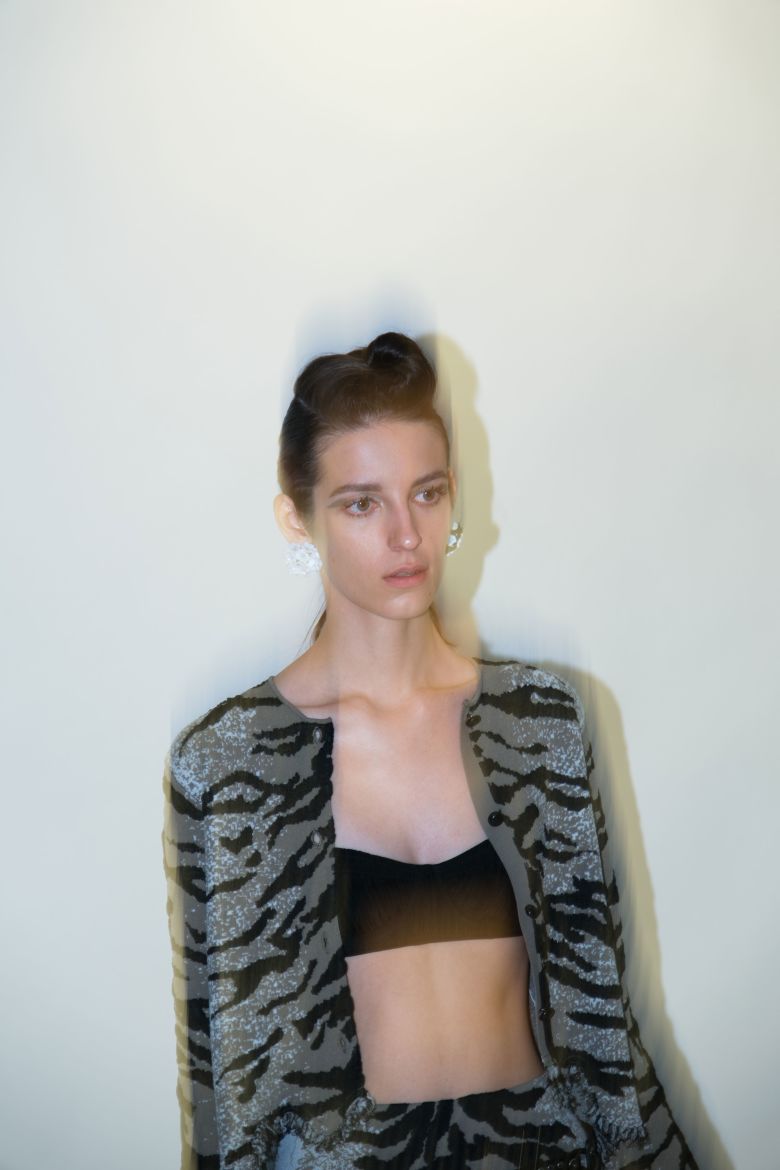 A peek-a-boo bra and zebra stripes at Altuzarra.