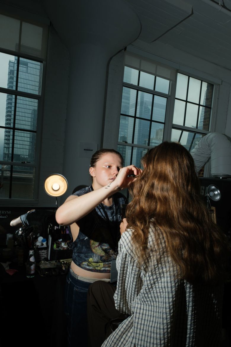 In-progress glam at Magda Butrym.