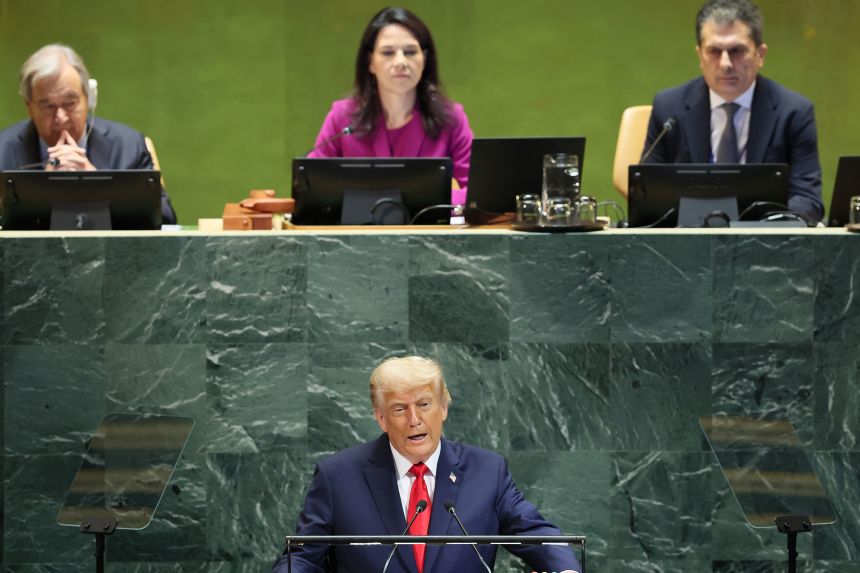 President Donald Trump speaks during the United Nations General Assembly in New York on September 23, 2025.