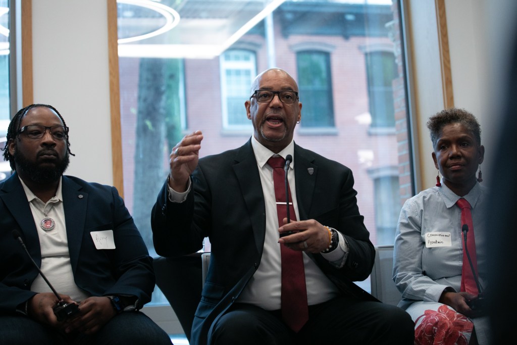 Department of Correction Commissioner Stanley Richards speaks on a juvenile justice panel in Brooklyn,