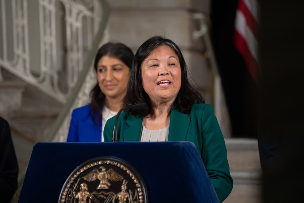 Deputy Mayor for Economic Justice Julie Su speaks during a City Hall press conference,