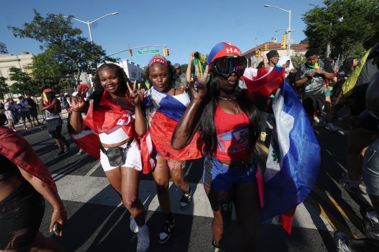 Revelers dancing in Plezi Rara at the J’ouvert night, Sept 6, a prelude to the West Indian Day Parade in Brooklyn, N.Y., on Sept. 7. Photo by Bill Farrington for The Haitian Times. 
