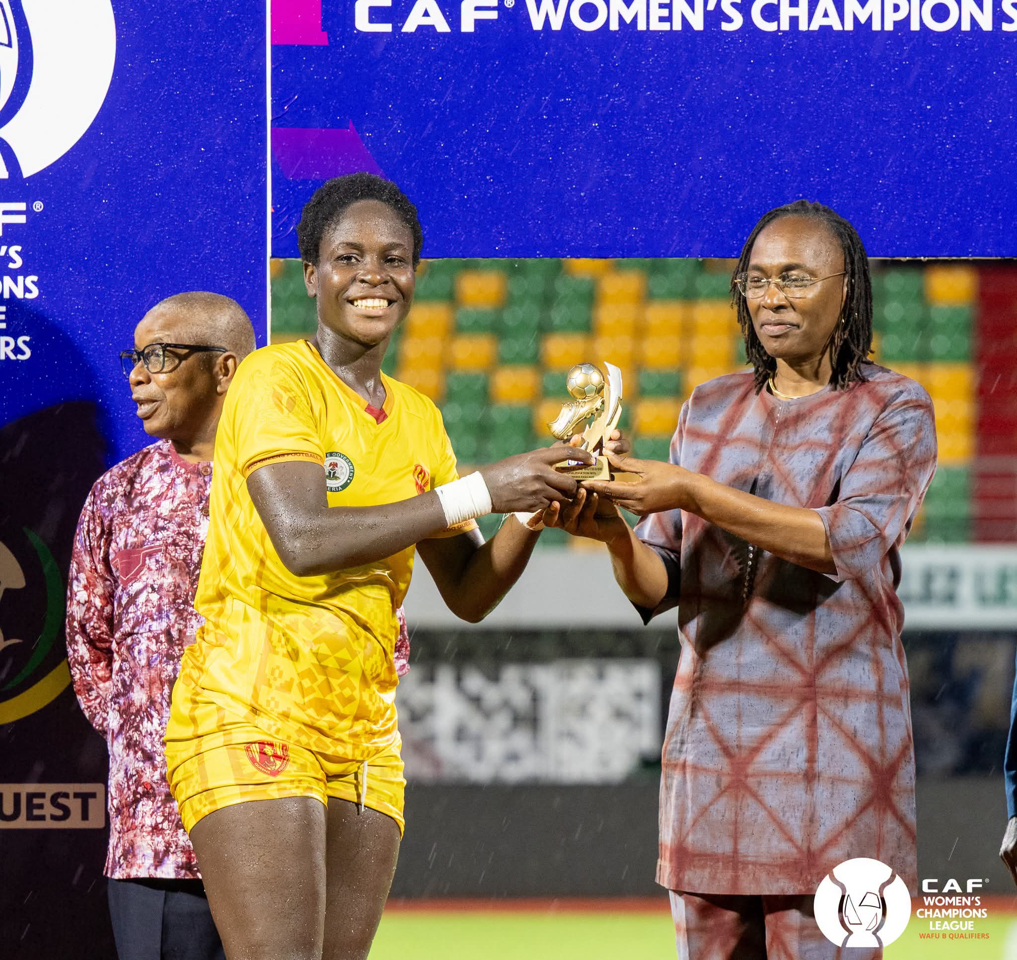Doosur Anastasia receiving the Golden BootCredit: CAF ZONE QUEST B FACEBOOK
