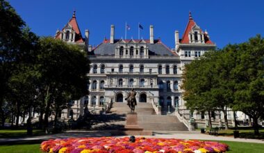 New York State Capitol in Albany, New York on a beautiful sunny day