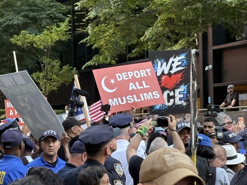 Multiple protests erupted outside the 9/11 Memorial service in Lower Manhattan, New York, on Sept. 11, 2026.