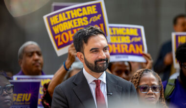 Zohran Mamdani speaks during a press conference outside of the Jacob K. Javits Federal Building in Manhattan on August 7, 2025.