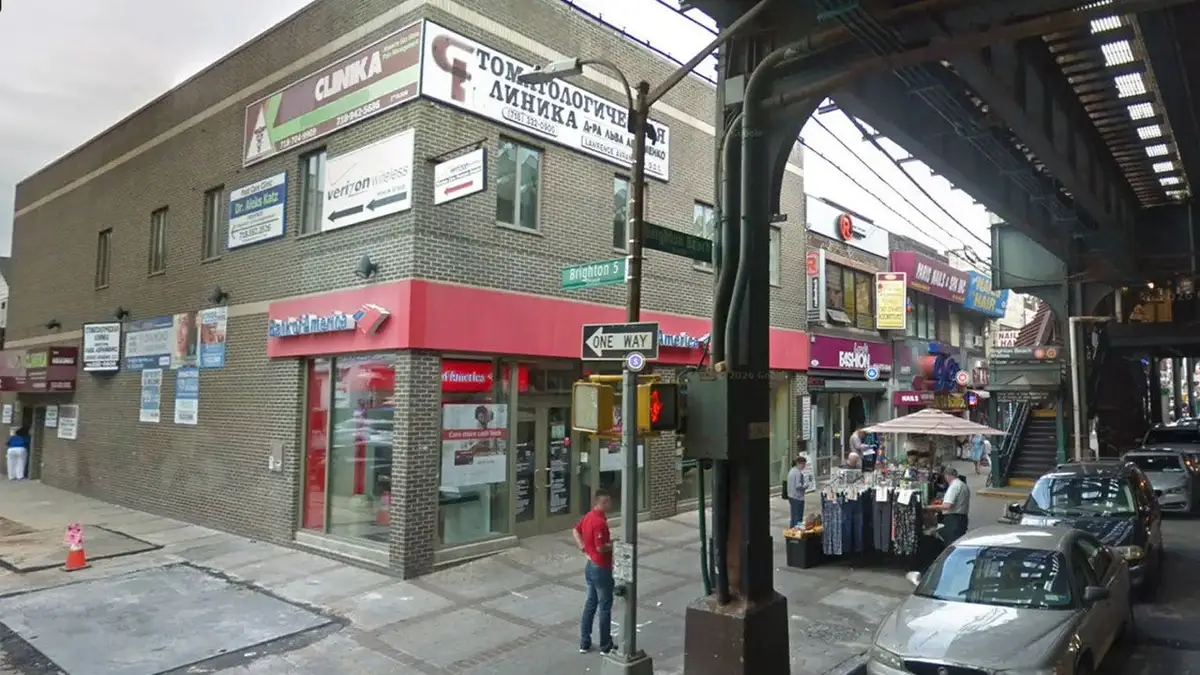 Google Street View image of the intersection of Brighton Beach Avenue and Brighton 5th Street in Brooklyn, where police said a 90-year-old woman was assaulted